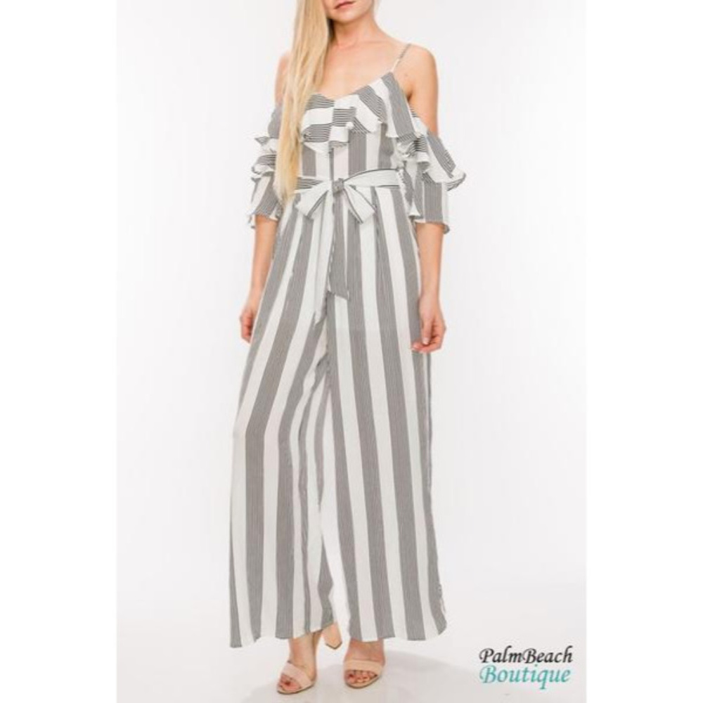 Cold Shoulder Jumpsuit White/Black - Picture 2 of 3